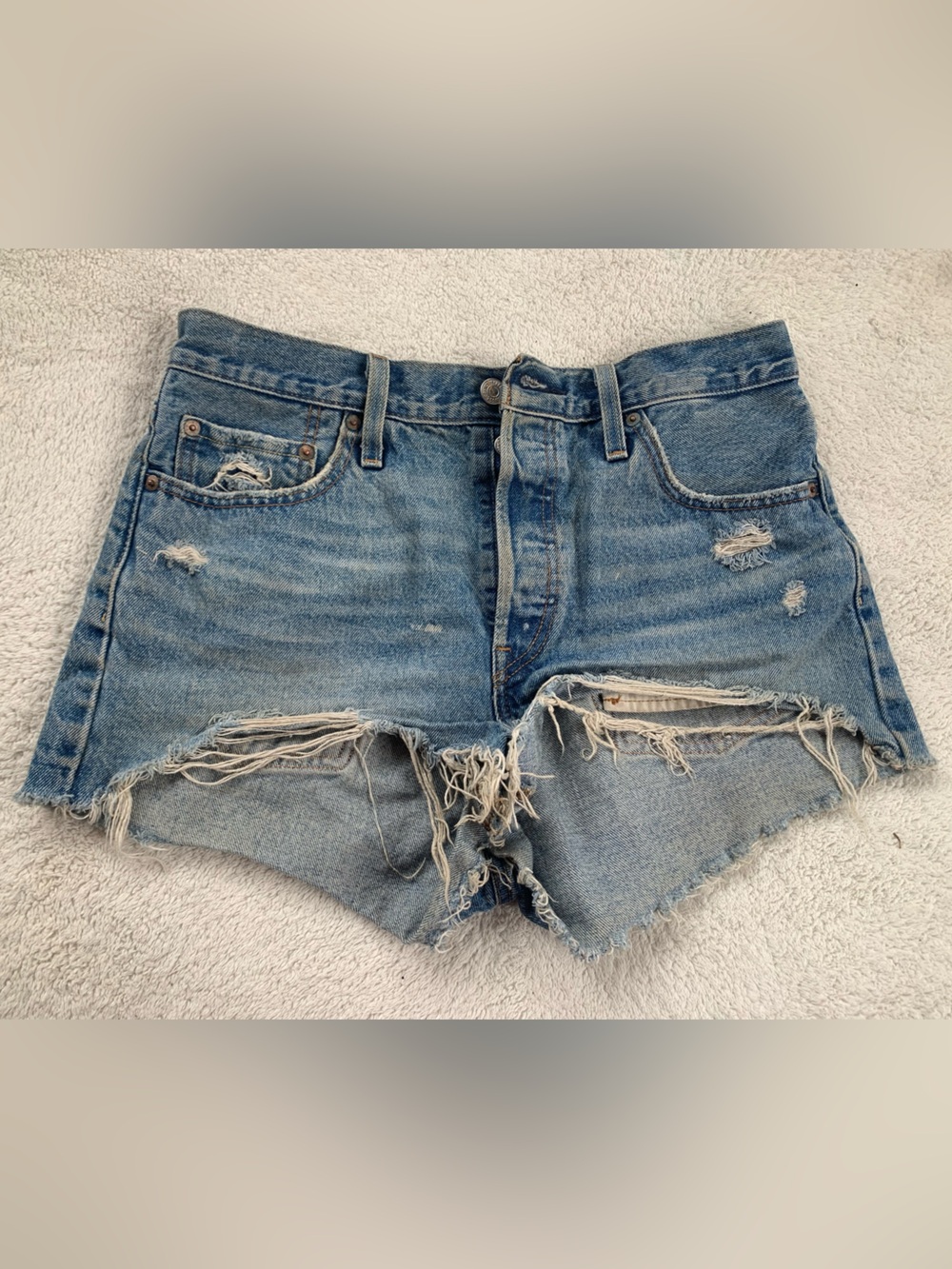 Levi's Medium Blue Distressed 501 Jean Shorts